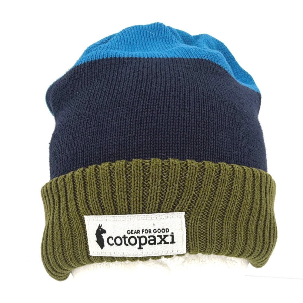 Cotopaxi Colorblock Knit Beanie One Size Blue Navy Green Recycled Polyester